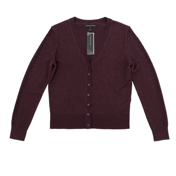 Banana Republic Factory Burgundy V Neck Cardigan Sleeve Detail Size Petite Small - Picture 1 of 6